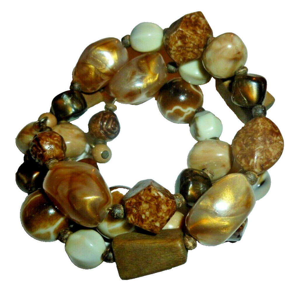 Adjustable Wrap Bangle Bracelet Multi Acrylic Beads Faux Gemstone